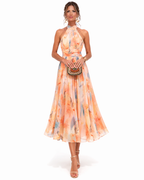 Women's Watercolour Halterneck Maxi Dress for Elegant Summer Occasions