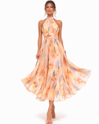 Women's Watercolour Halterneck Maxi Dress for Elegant Summer Occasions