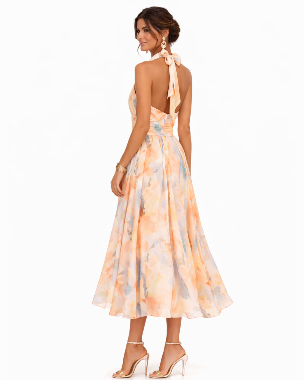 Women's Watercolour Halterneck Maxi Dress for Elegant Summer Occasions