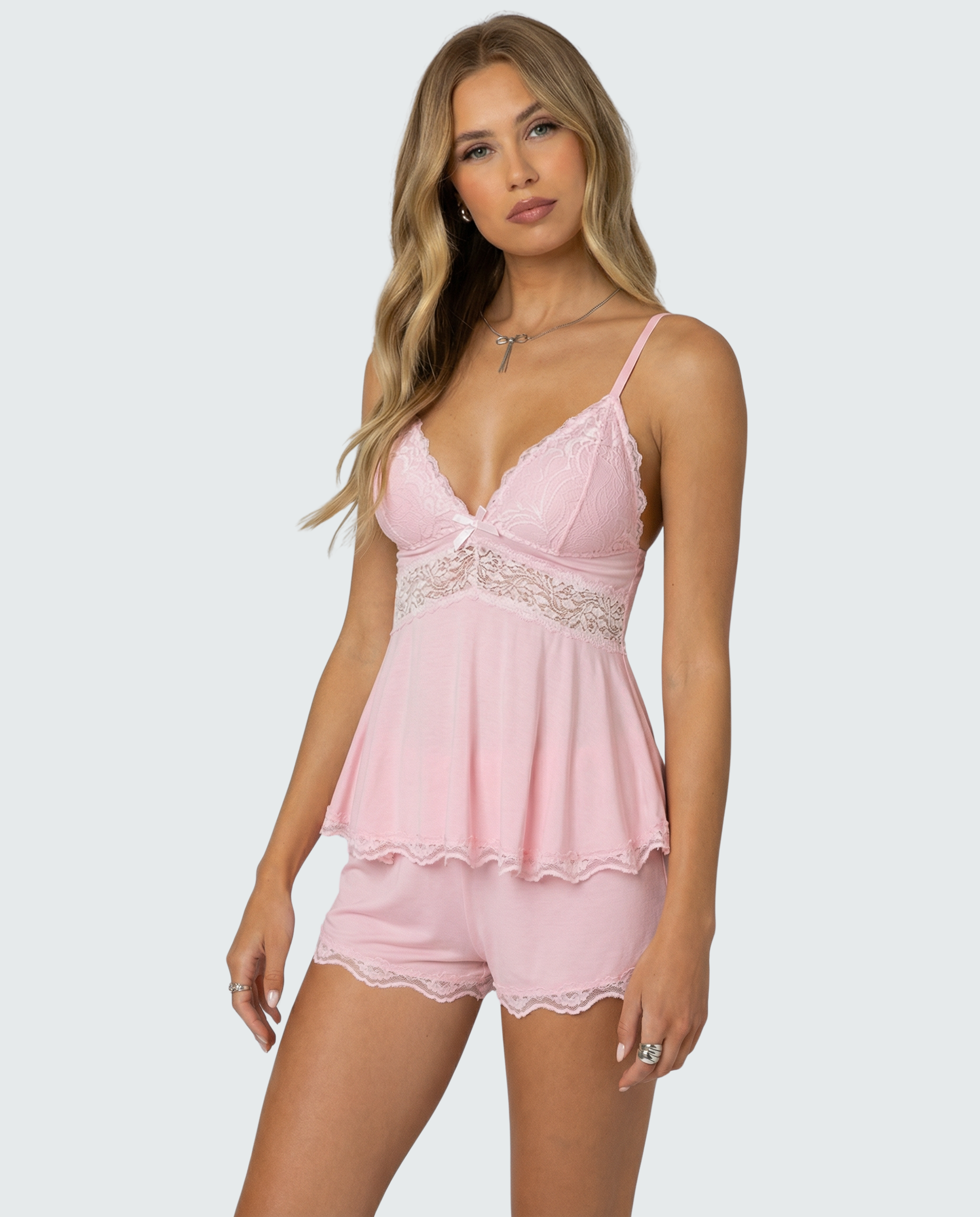 Women's Lace Trim Cami and Shorts Sleepwear Set