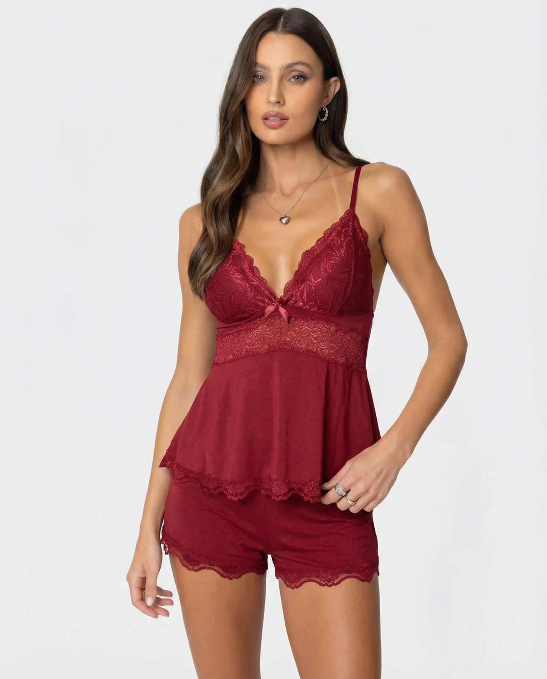 Women's Lace Trim Cami and Shorts Sleepwear Set