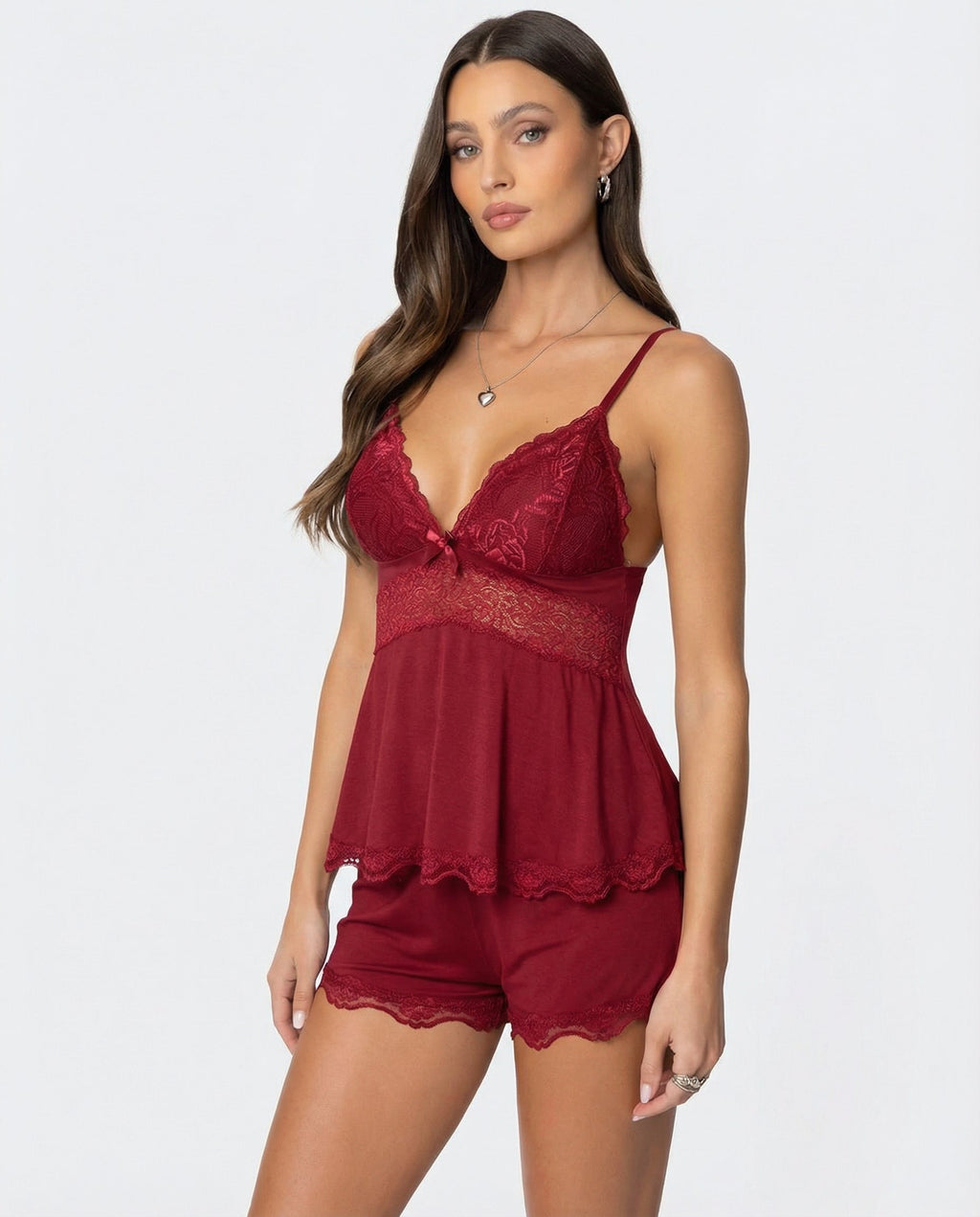 Women's Lace Trim Cami and Shorts Sleepwear Set