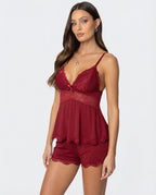 Women's Lace Trim Cami and Shorts Sleepwear Set