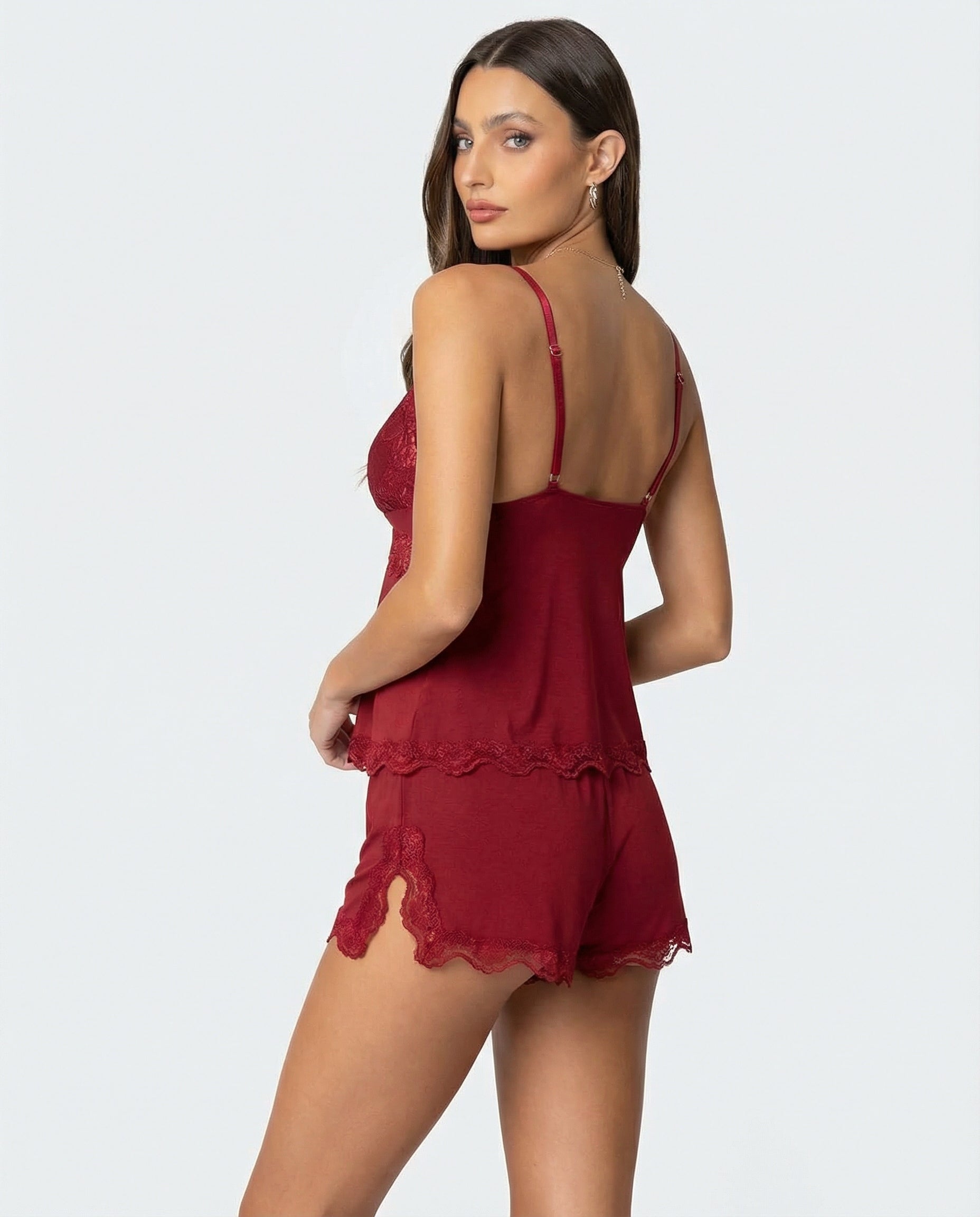 Women's Lace Trim Cami and Shorts Sleepwear Set