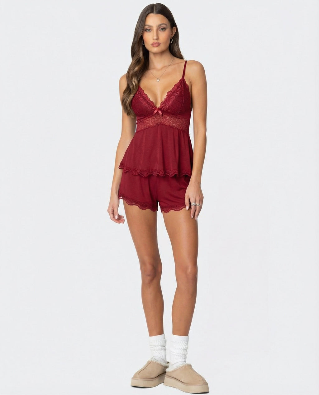 Women's Lace Trim Cami and Shorts Sleepwear Set