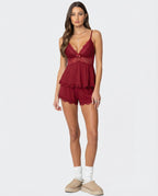 Women's Lace Trim Cami and Shorts Sleepwear Set