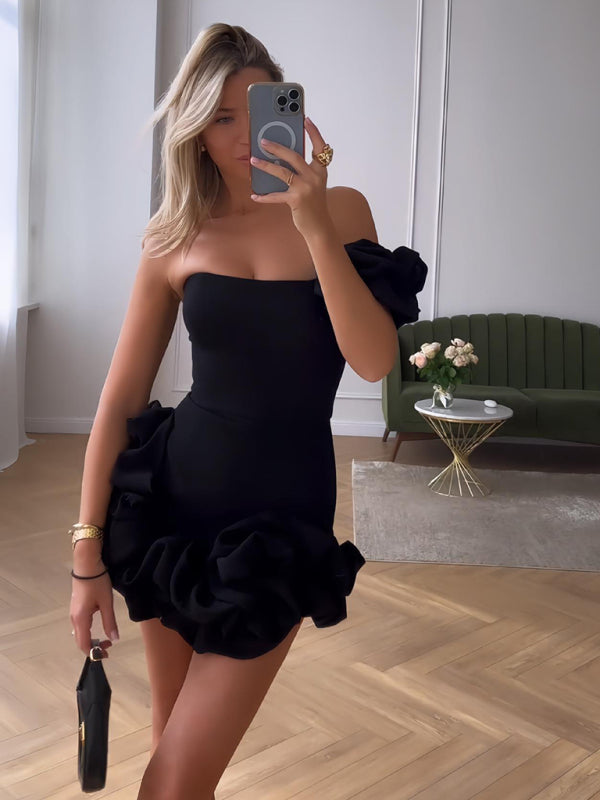 Women's Layered Ruffle Mini Dress for Elegant Party and Evening Styling