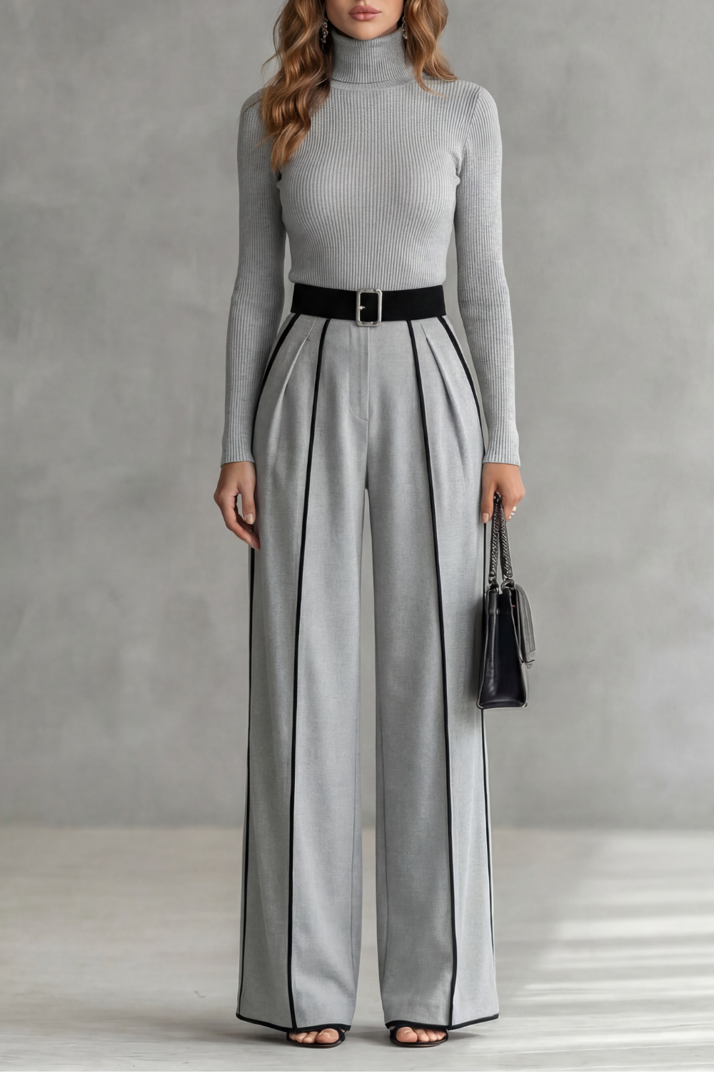 Damen Jumpsuit mit hohem Kragen und weitem Bein