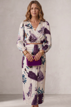 Vestito midi avvolgente da donna con stampa acquerello