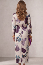 Vestito midi avvolgente da donna con stampa acquerello