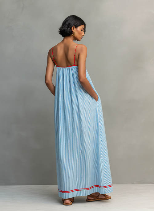 Women's Striped Spaghetti Strap Maxi Dress