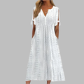 Women's Eyelet Lace V-Neck Maxi Dress with Pockets