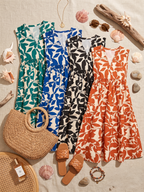 Women's Floral Tiered V-Neck Sleeveless Midi Dress