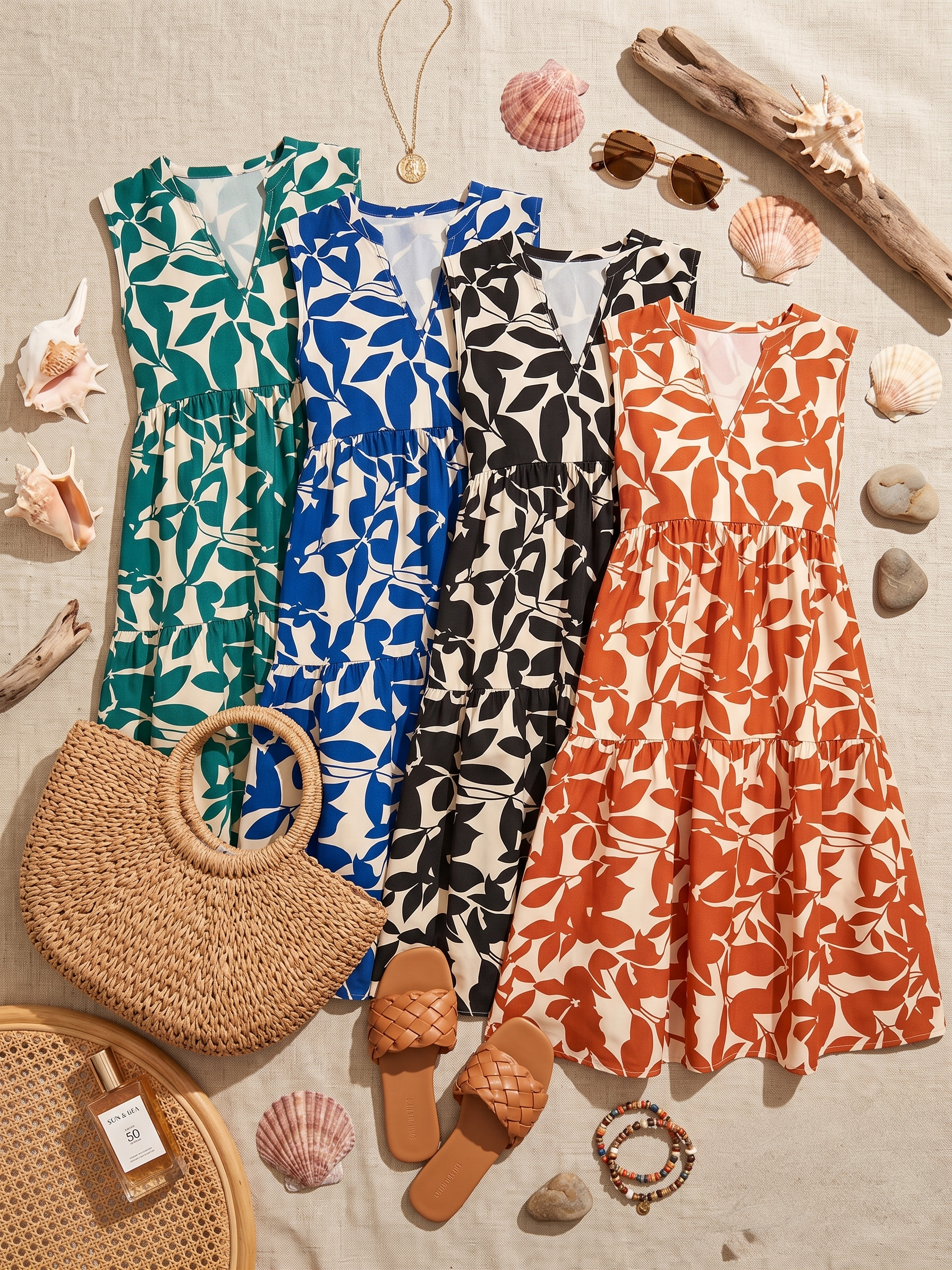 Women's Floral Tiered V-Neck Sleeveless Midi Dress