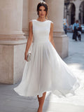 Ärmelloses Chiffon-Midikleid für Damen mit drapiertem Ausschnitt und geraffter Taille