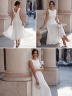 Ärmelloses Chiffon-Midikleid für Damen mit drapiertem Ausschnitt und geraffter Taille