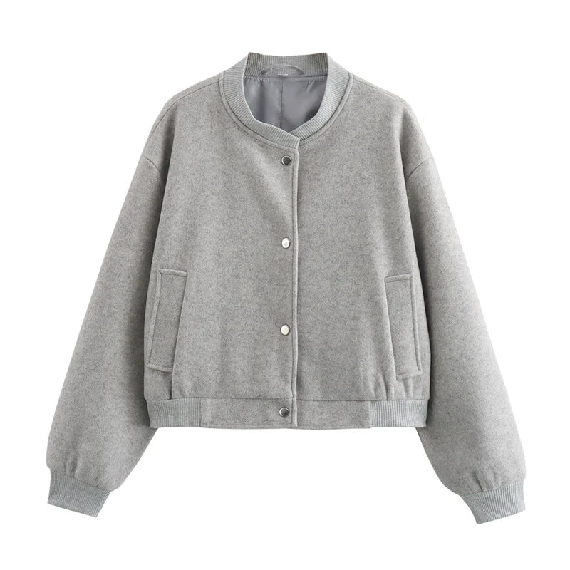 Blouson bomber texturé pour femme avec fermeture à boutons-pression