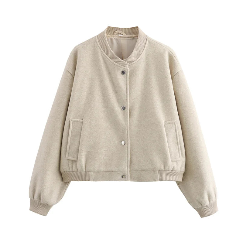 Blouson bomber texturé pour femme avec fermeture à boutons-pression