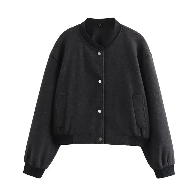 Blouson bomber texturé pour femme avec fermeture à boutons-pression