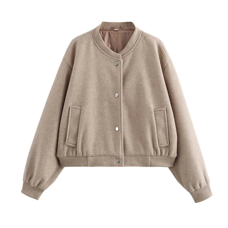 Blouson bomber texturé pour femme avec fermeture à boutons-pression