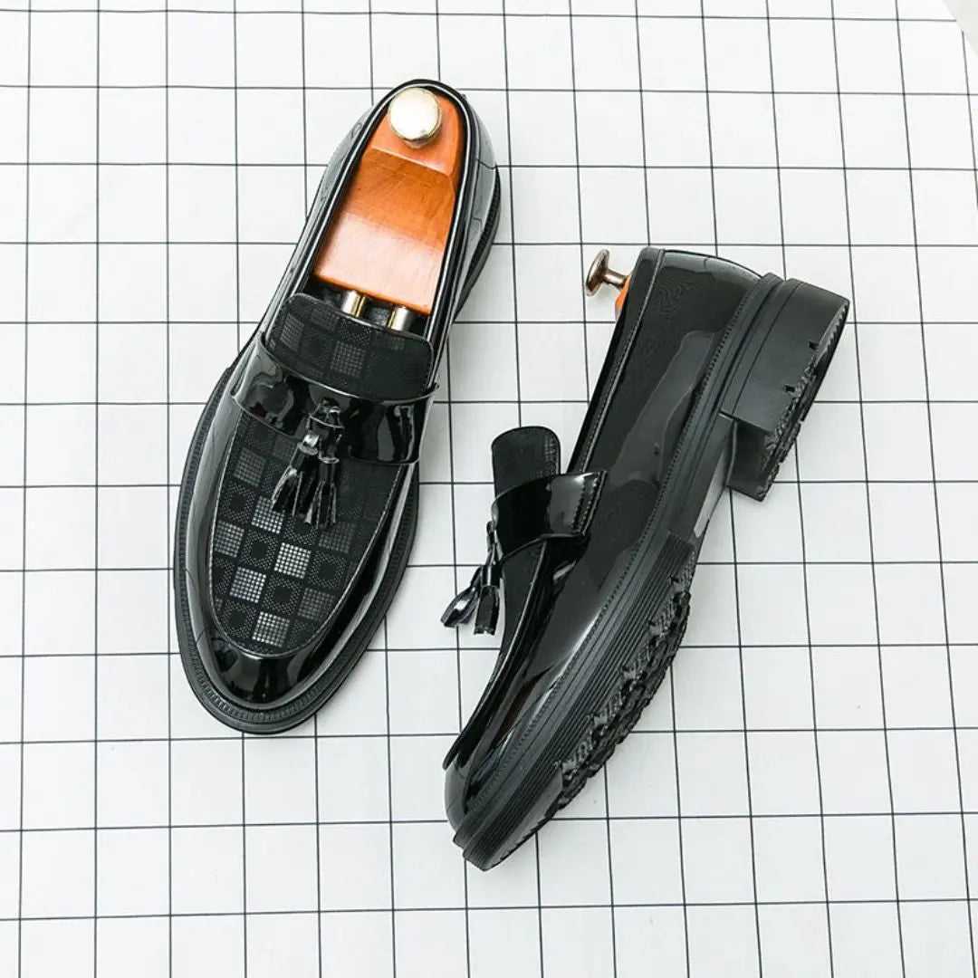 Men's Check Pattern Tassel Loafers