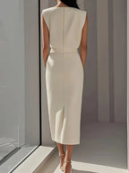 Women's Elegant Button Detail Midi Dress