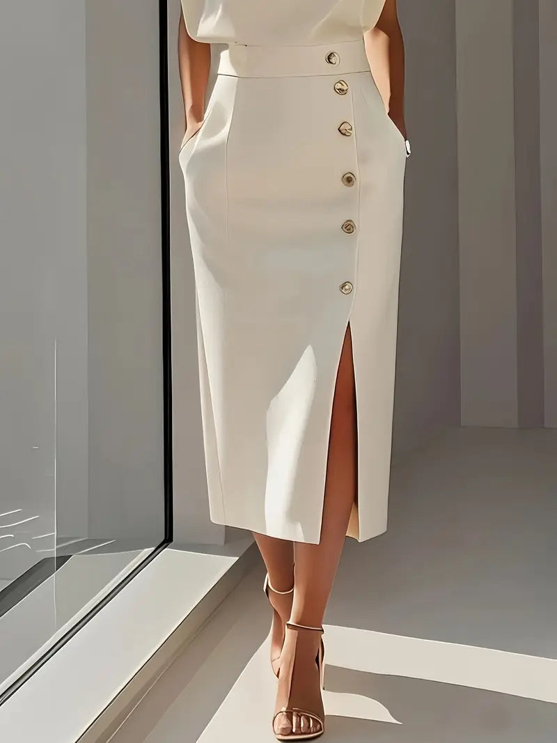 Women's Elegant Button Detail Midi Dress