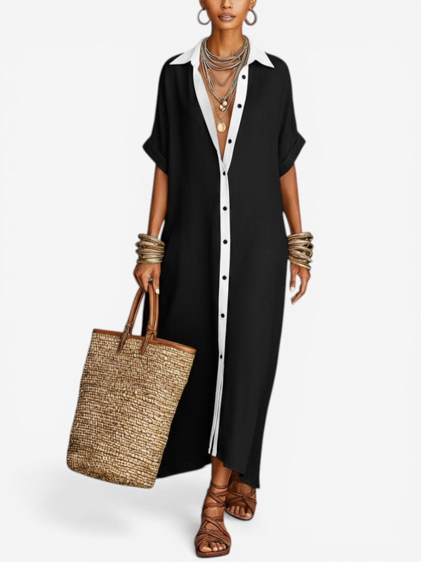 Women’s Flowing Midi Shirt Dress with Relaxed Fit and Button Detail