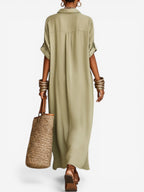 Women’s Flowing Midi Shirt Dress with Relaxed Fit and Button Detail