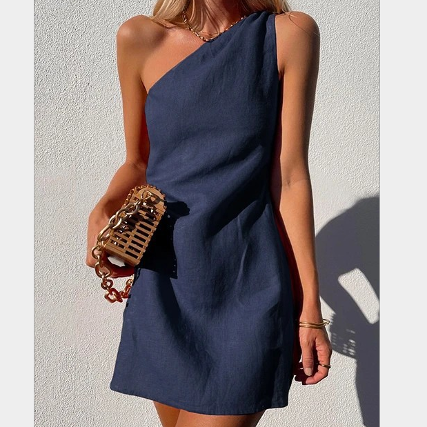 Damen-Minikleid mit Ein-Schulter-Design und lockerem Schnitt für sommerliche Anlässe