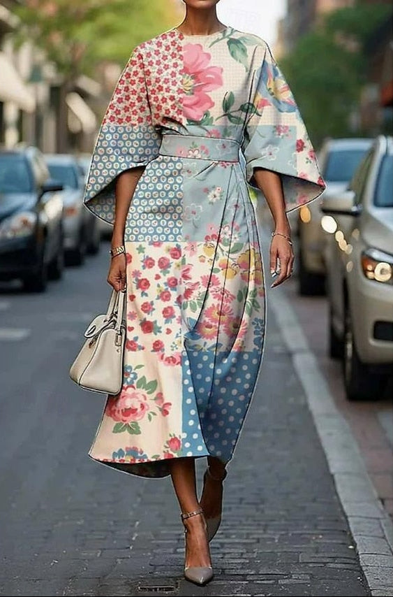 Women's Embroidered Belted Midi Dress