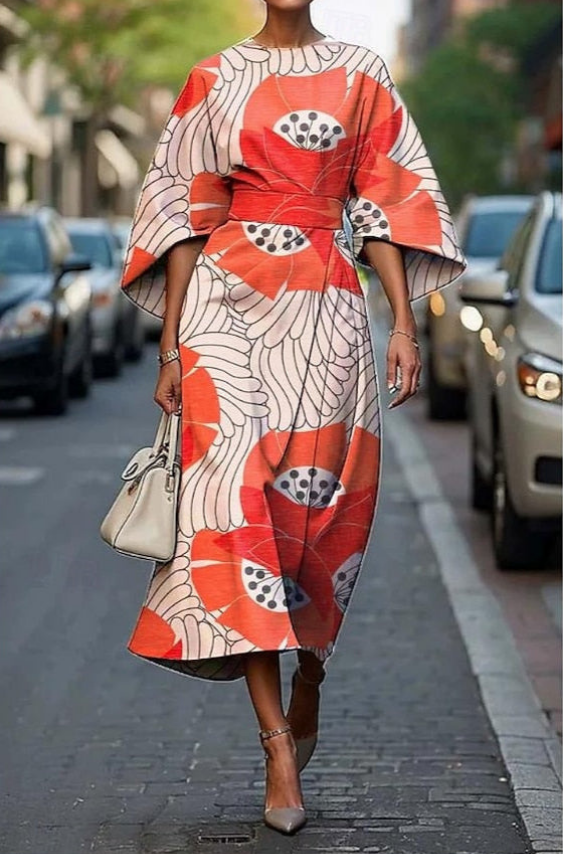 Women's Embroidered Belted Midi Dress