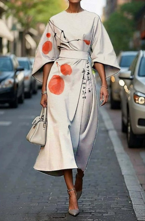 Women's Embroidered Belted Midi Dress