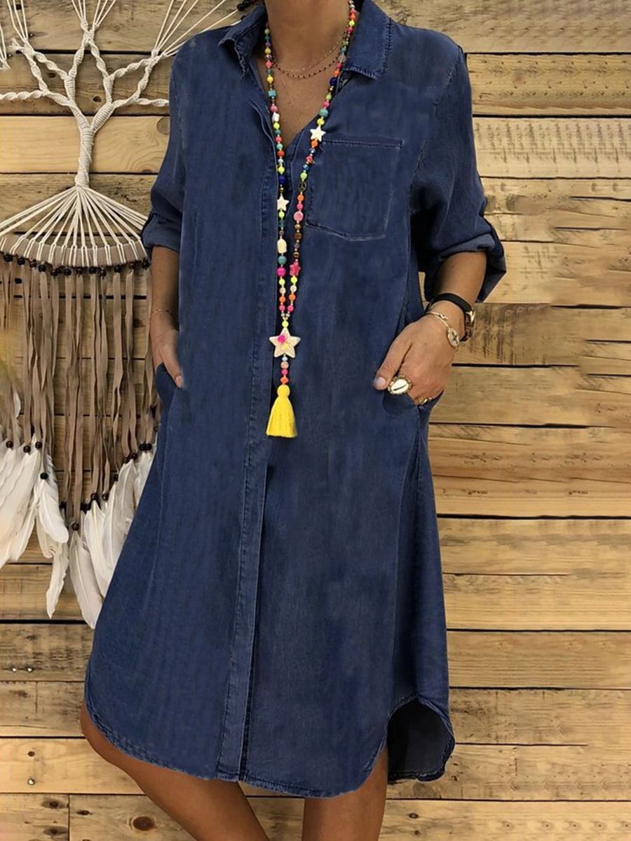 Women's Denim-Look Shirt Dress with Relaxed Fit
