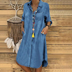 Women's Denim-Look Shirt Dress with Relaxed Fit