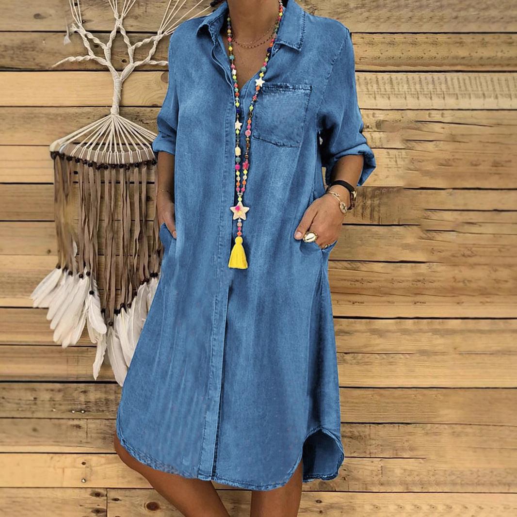 Women's Denim-Look Shirt Dress with Relaxed Fit