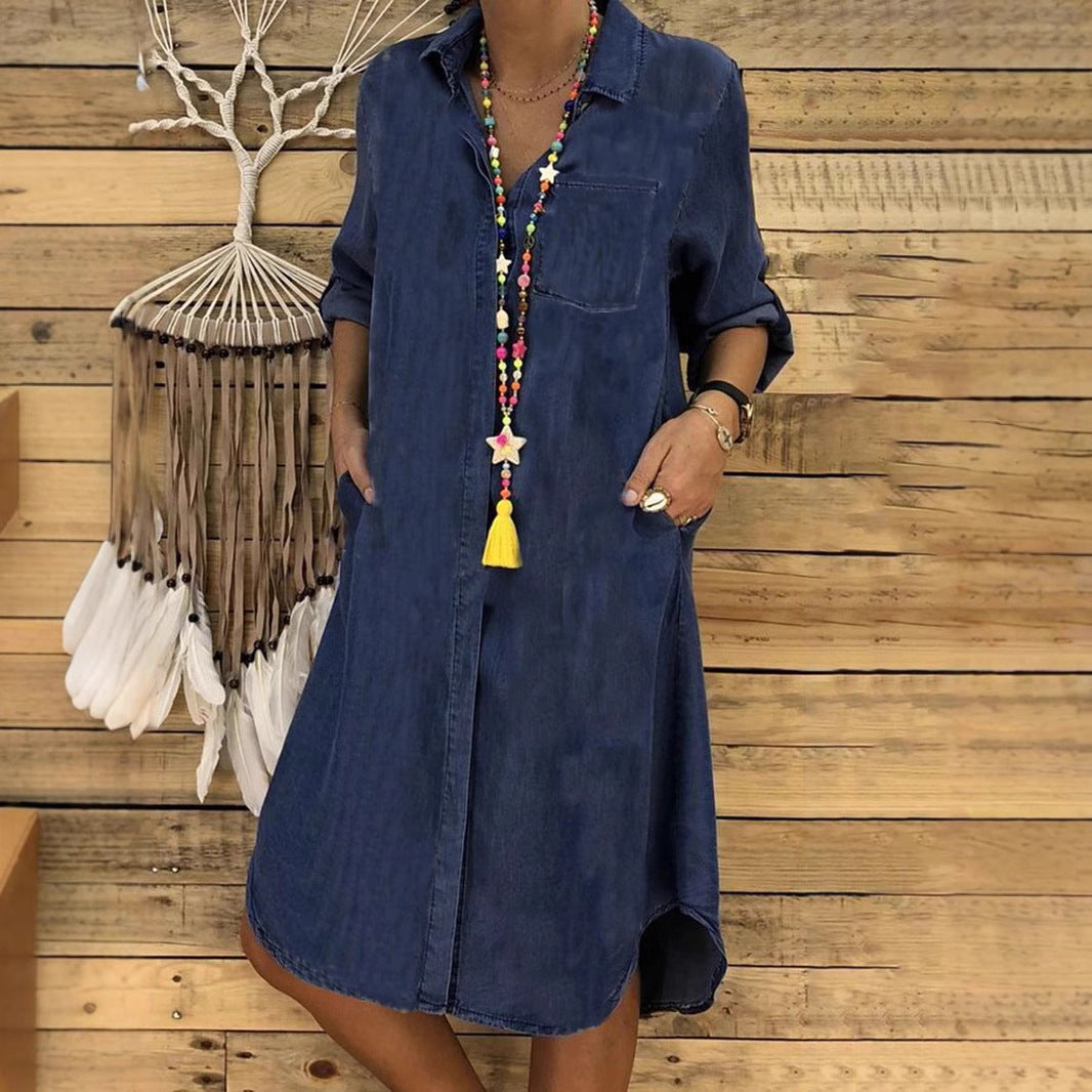 Women's Denim-Look Shirt Dress with Relaxed Fit