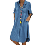Women's Denim-Look Shirt Dress with Relaxed Fit
