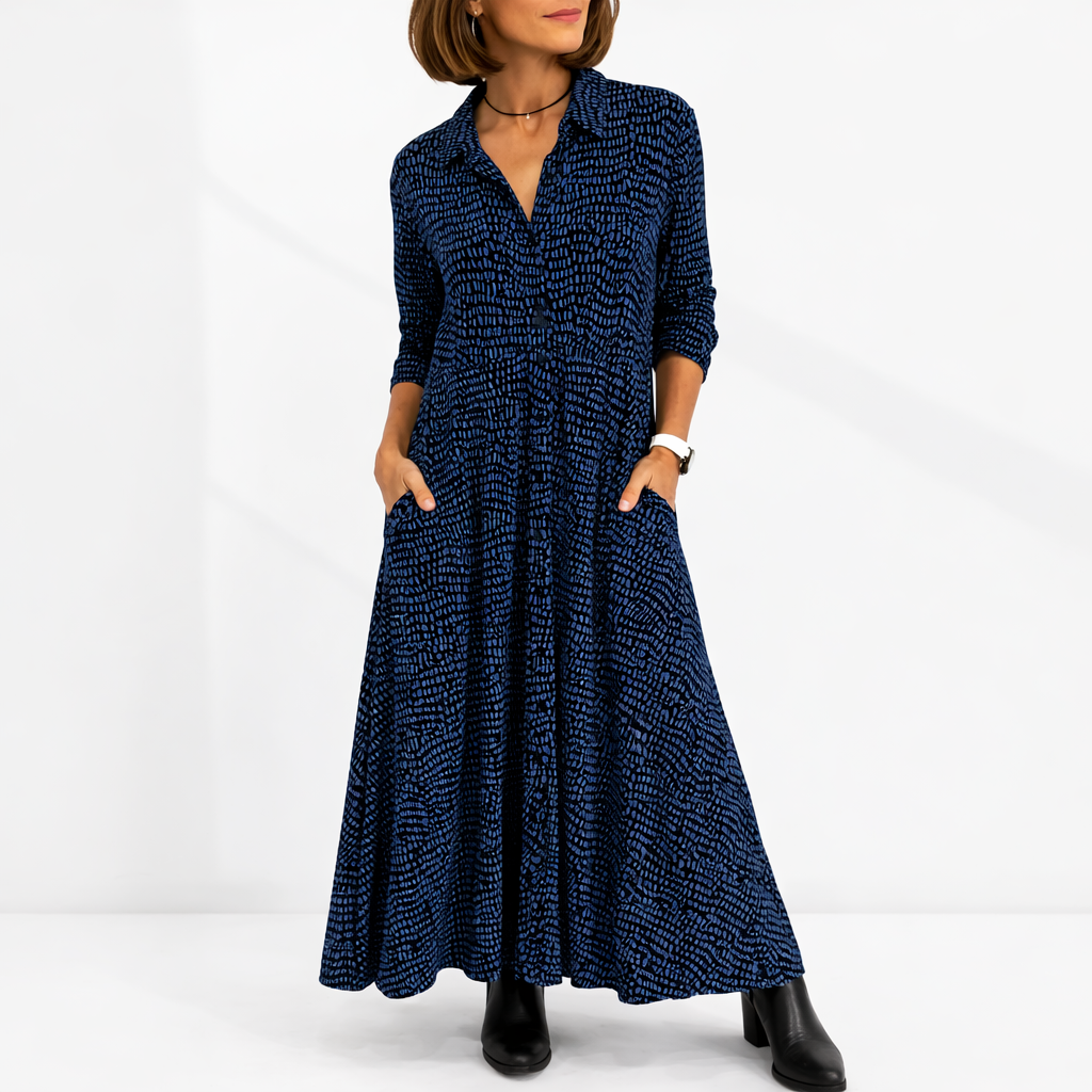 Robe chemise maxi imprimée pour femme avec boutons devant
