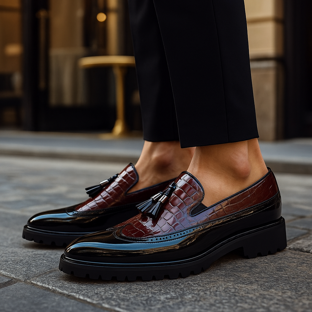 Men's Croc Embossed Tassel Loafers
