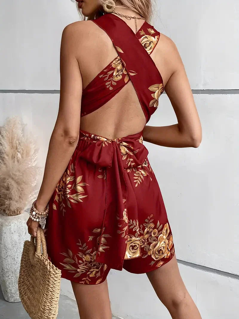 Women's Floral Halter Neck Romper for Stylish Summer Outfits