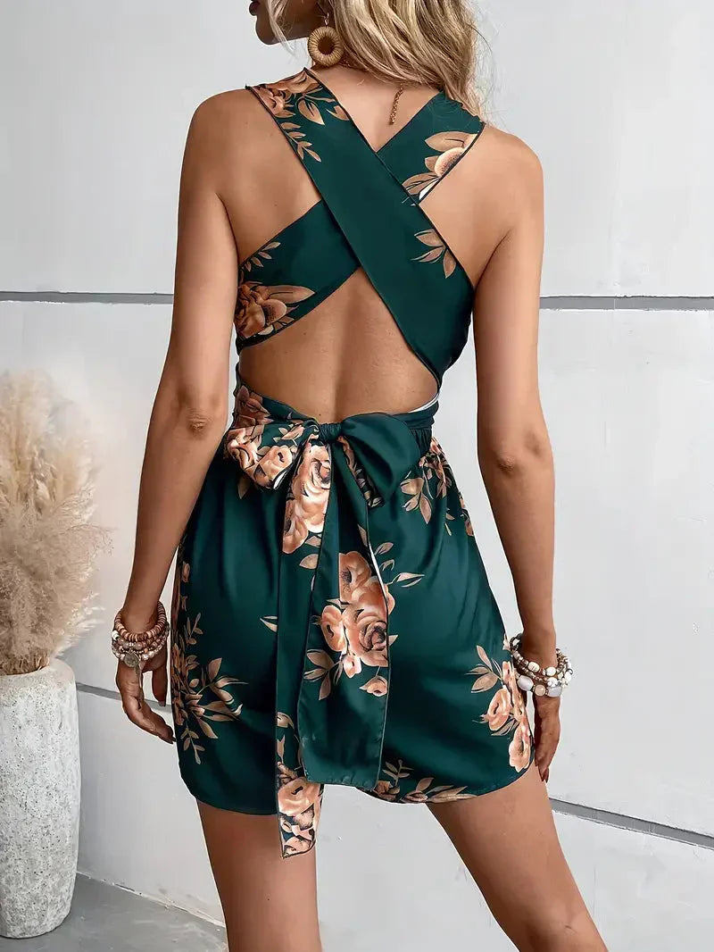 Women's Floral Halter Neck Romper for Stylish Summer Outfits