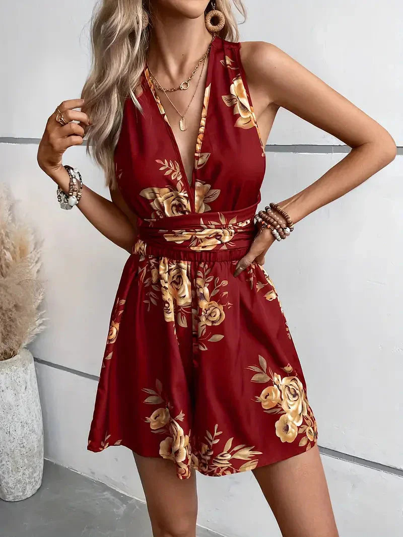 Women's Floral Halter Neck Romper for Stylish Summer Outfits