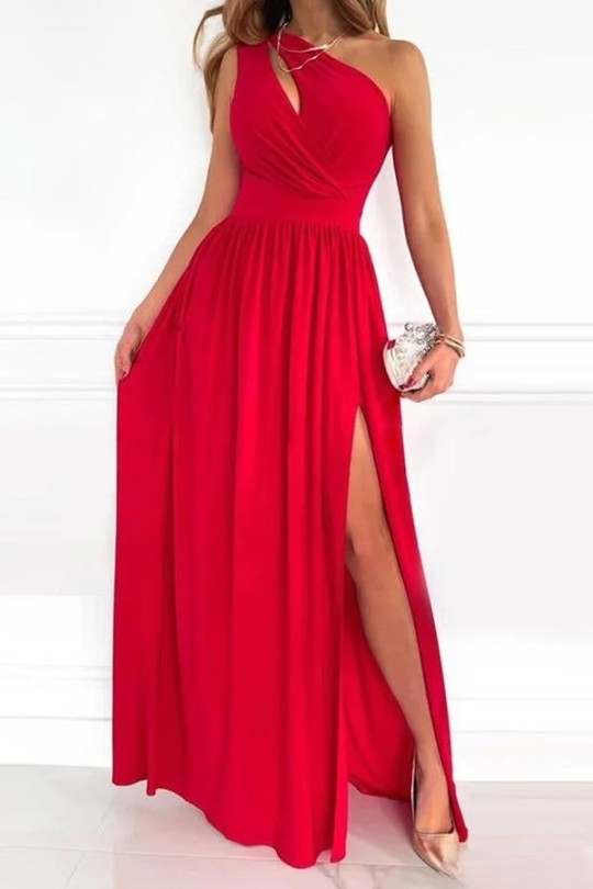 Maxikleid für Damen mit einem Schulterriemen und hohem Schlitz für elegante Anlässe