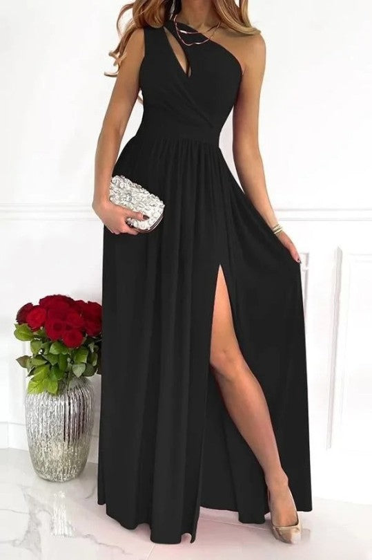 Maxikleid für Damen mit einem Schulterriemen und hohem Schlitz für elegante Anlässe