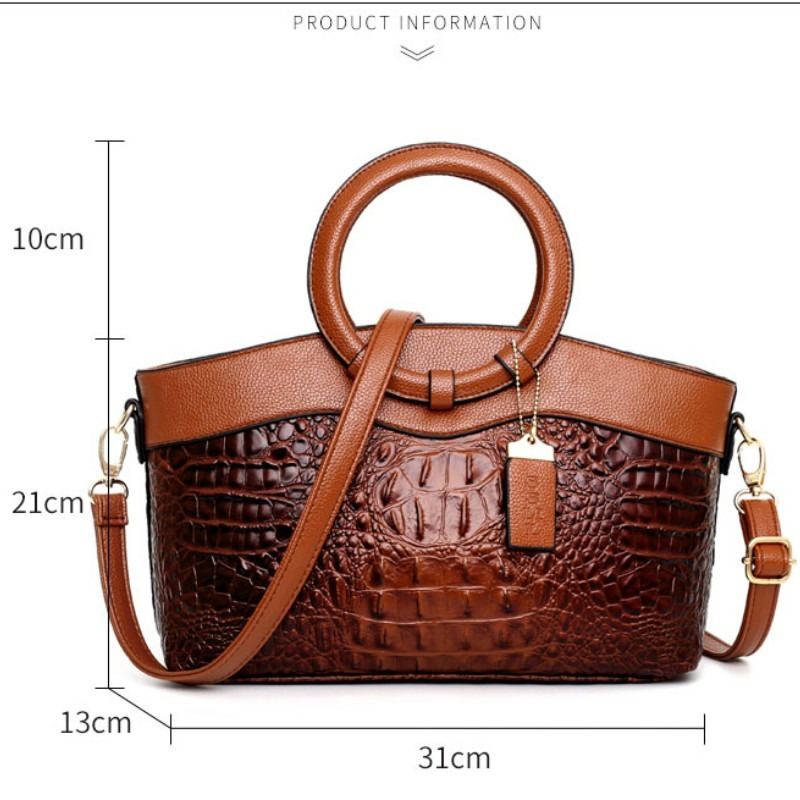 Strukturierte Damenhandtasche mit Krokodilprägung