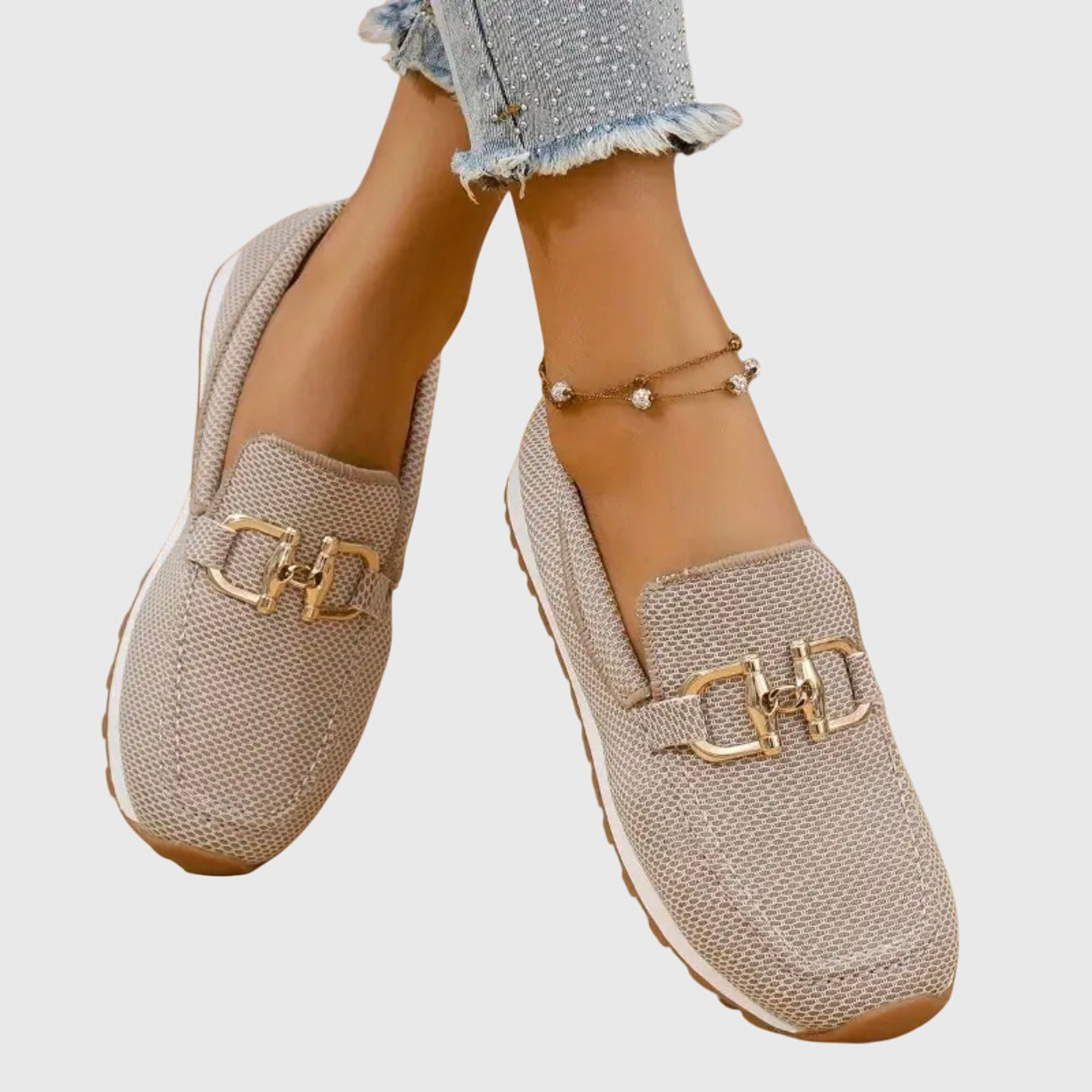Women's Slip-On Loafers with Metal Chain Detail