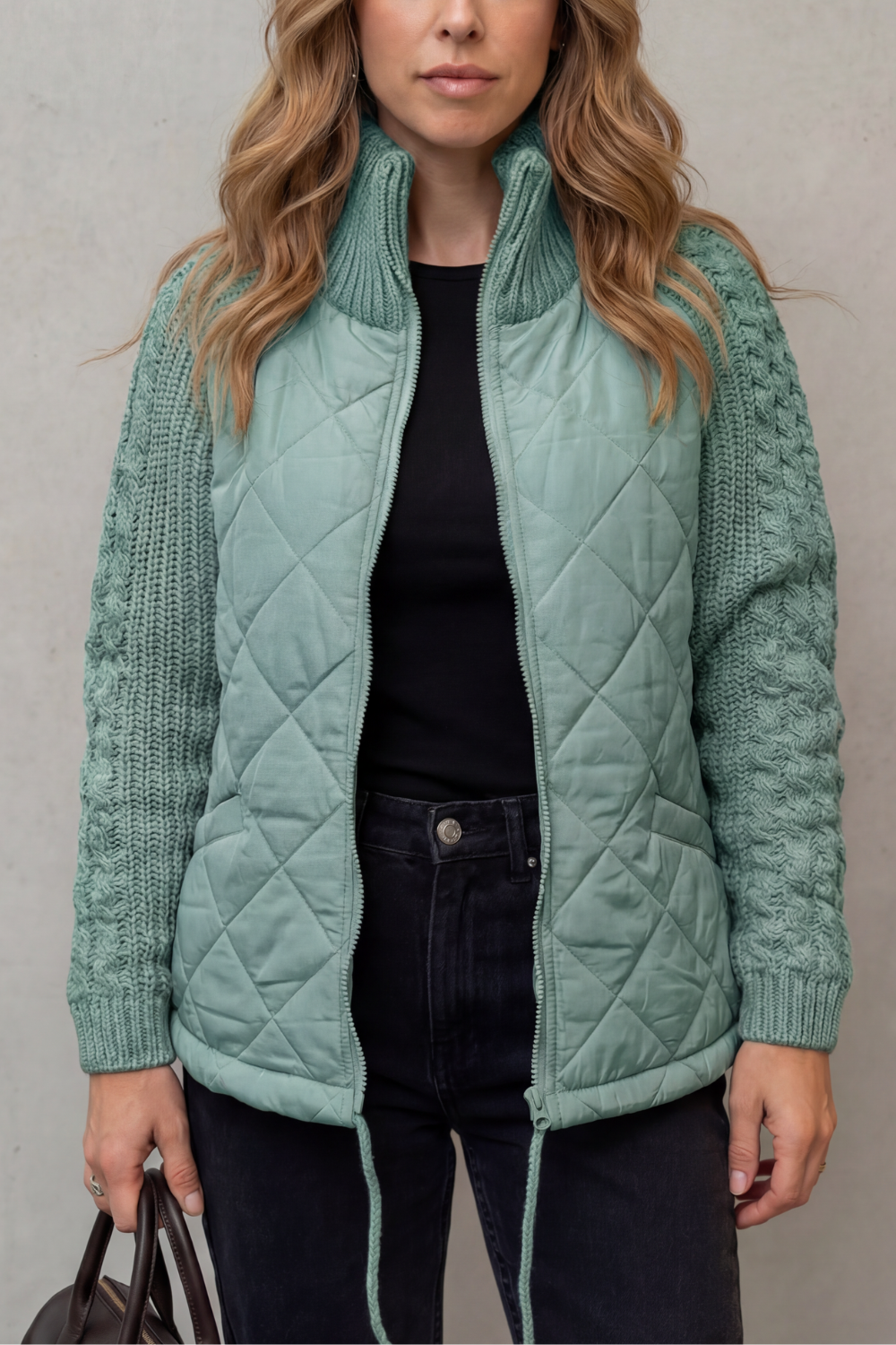 Veste pour femme matelassée à manches en maille