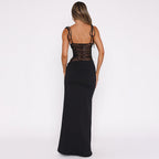 Damen Maxikleid mit Spitzeneinsatz und Trägerdetail für elegante Abendgarderobe