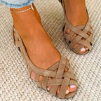 Women's Cutout Woven Ballet Flats with Peep Toe, Breathable Design and Cushioned Comfort Sole
